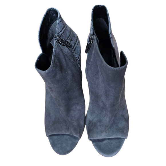 SIGERSON MORRISON Maitee Gray Suede Croc Print Open Toe Heels Booties 8B - Picture 3 of 9